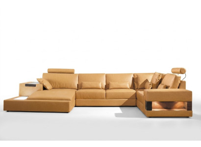Liela XXL ādas sofa dīvāns gults stūra mīkstajos mēbelēs lounger komplekts U formā grīdas zonā