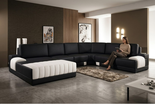 Polsterēts ādas dīvāns Sofa Couch Polster Eck Sitz Garnitur U Form XXL Big