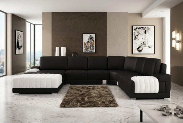 Polsterēts ādas dīvāns Sofa Couch Polster Eck Sitz Garnitur U Form XXL Big