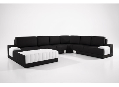 Polsterēts ādas dīvāns Sofa Couch Polster Eck Sitz Garnitur U Form XXL Big