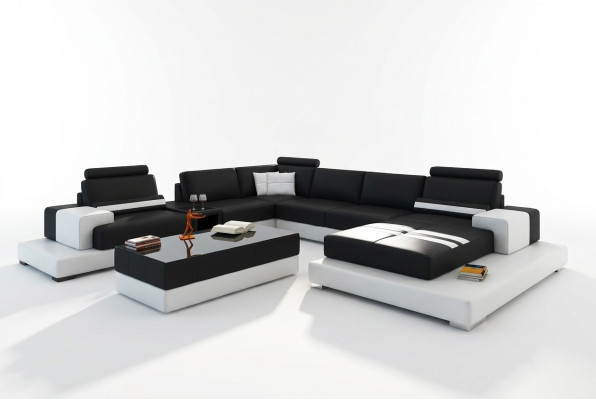 Mūsdienīga XXL lielmēra dzīvojamo telpu iekārtojuma dīvāna sofa galds ar stūrvienu dīvānu komplektu