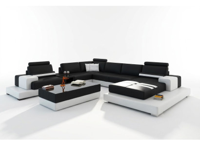 Mūsdienīga XXL lielmēra dzīvojamo telpu iekārtojuma dīvāna sofa galds ar stūrvienu dīvānu komplektu