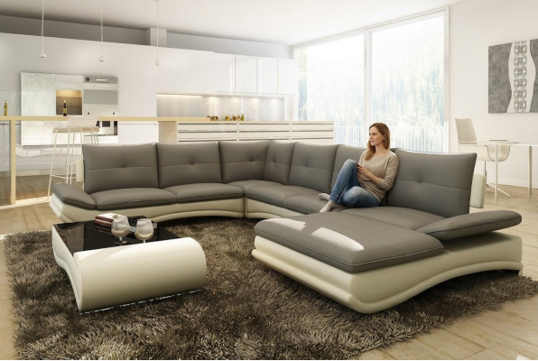 Ādas dīvāns XXL U formas dzīvojamā istaba Dīvāns Sofa Big Leather Sofa Sofas