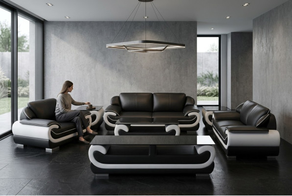 Sofas komplekts Ar klasisku polsterīti, ādas apdari Sēdekļi komplektā 3+2+1 vietu
