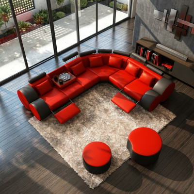 XXL Multifunkcionāls ādas dīvāns Dīvāns Big Sofa Polster Corner Sofa Dekors Moderns