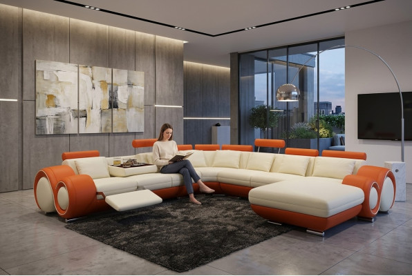 Dažādas funkcijas ādas dīvāns Dīvāns Sofa Polster Stūra dīvāns Moderns XXL Big