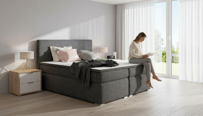 Ādas gultas komplekts Boxspring gultai ar matraci un virskārtu