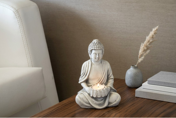 Buddas skulptūra ar tējas svecēm turētāju - liela skulptūra dārzam