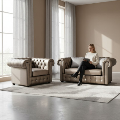 Dizainera Česterfīldas dīvānu komplekts Sofa Dīvāns 2+1 Polsterējums Sēdvietu komplekts Zelts