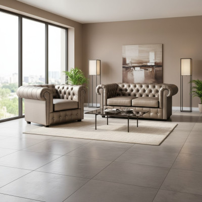 Dizainera Česterfīldas dīvānu komplekts Sofa Dīvāns 2+1 Polsterējums Sēdvietu komplekts Zelts