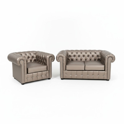 Dizainera Česterfīldas dīvānu komplekts Sofa Dīvāns 2+1 Polsterējums Sēdvietu komplekts Zelts