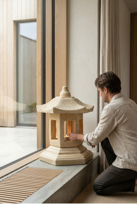 Āra apgaismojuma lampa terases akmens skulptūra lampu apgaismojums lukturis dārzā.