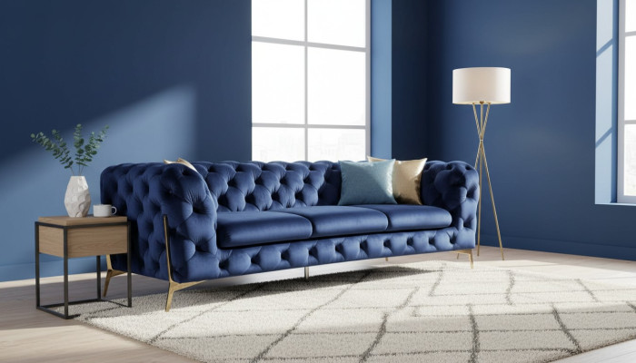 Dīvāns Chesterfield dīvāns Polster XXL komplekts Tekstils 3+3 dizaina dīvāni Zils