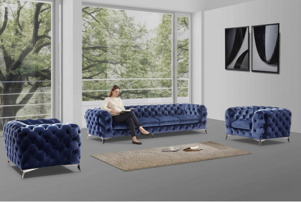 Zila Chesterfield dīvāns, mēbeļu komplekts, audums 2+2 dizaineru mēbeles