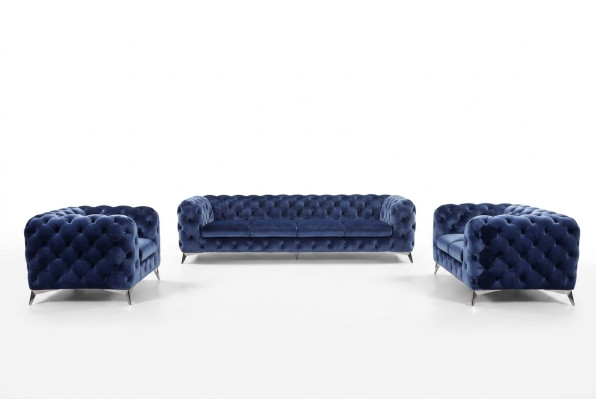 Zila Chesterfield dīvāns, mēbeļu komplekts, audums 2+2 dizaineru mēbeles