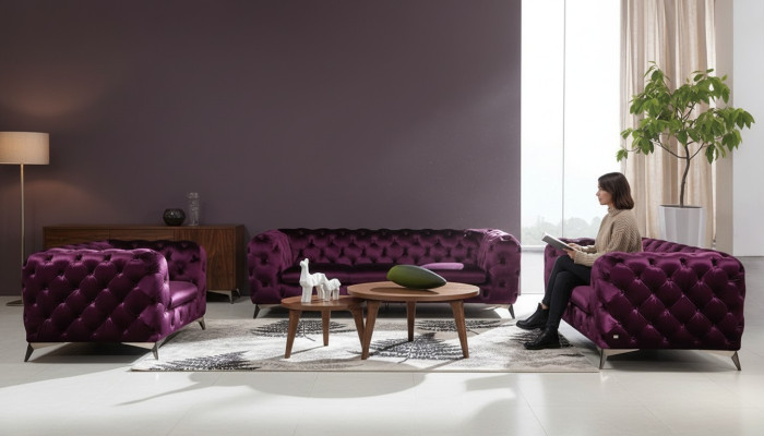 Dīvāns Chesterfield Couch XXL Big Komplekts audums 3+1+1 dizainera dīvāni pārvalkts.