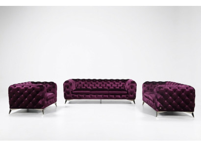 Dīvāns Chesterfield ar polsterējumu, XXL liels garnitūras komplekts no auduma 2+1+1 dizaineris