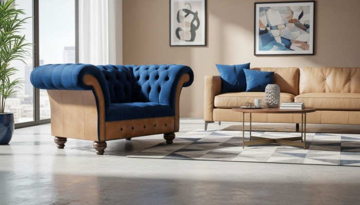 Chesterfield auduma mīkstas mēbeles 1-vietīgā dīvāns dizaina luksusa auduma dīvāns.
