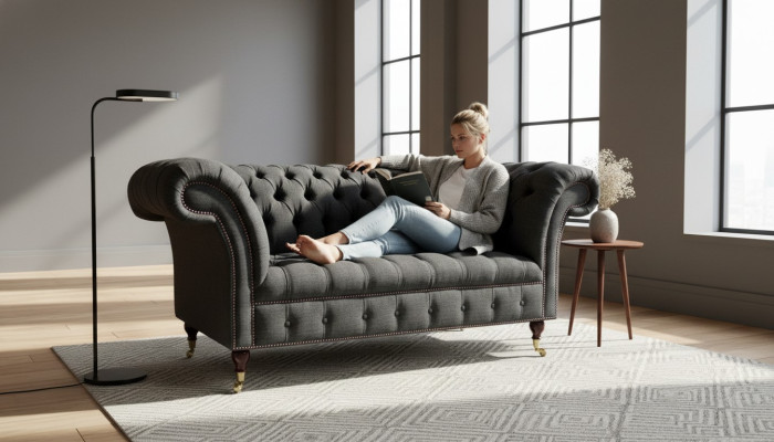 Chesterfield tekstila dīvāns 2-vietīgs luksusa dīvāns mēbelēts dīvāns dizaina auduma dīvāns