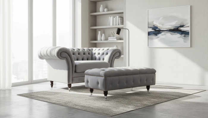 Chesterfield paklājs kājām krēsls polster Ottoman papildus atpūta audums āda jauns