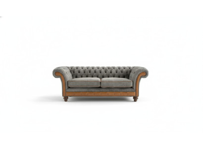 XXL Sofa 3 sēdvietu dīvāns Chesterfield polsteris komplekts natūralā ādā un audumā Jauns pelēks