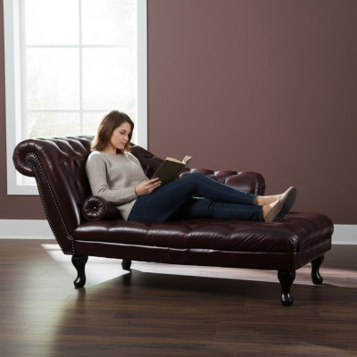 Chesterfield sarkanais šešļa izgatavotāja guļamistaba ādas dīvāns Chaiselongue dīvāns jaunumi.