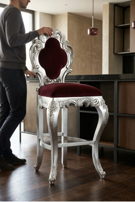 Hocker Barhocker Karaliskais polsteris Chesterfield veļura 1-vietīgs antīkais stils krēsls