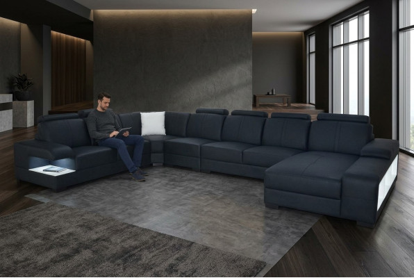 Ādas dīvāns polsterīnā sēdeklis dizains Moderns stūra sofa U formas dzīvojamā zona