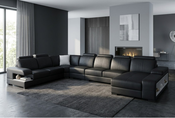 Ādas dīvāns polsterīnā sēdeklis dizains Moderns stūra sofa U formas dzīvojamā zona