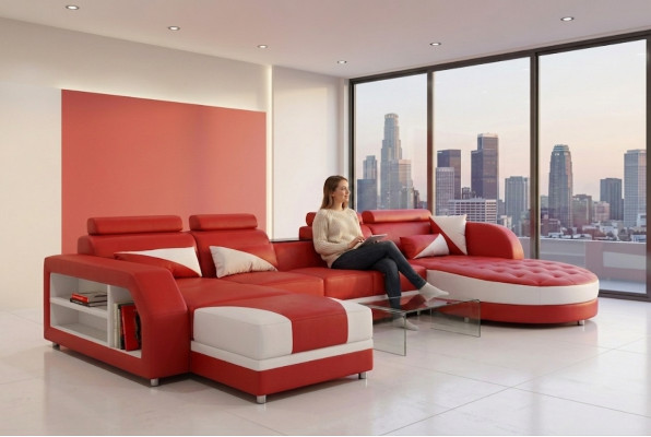 Eck Sofa Polster Couch Sitz Ecke Leder Garnitur Moderne Wohnlandschaft Stūra dīvāns Ar krēslu Dīvāns Krēsla stūris Ādas komplekts Moderns dzīvojamais interjers