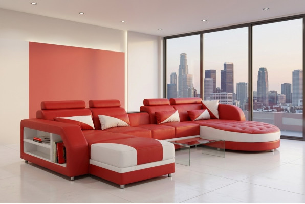 Eck Sofa Polster Couch Sitz Ecke Leder Garnitur Moderne Wohnlandschaft Stūra dīvāns Ar krēslu Dīvāns Krēsla stūris Ādas komplekts Moderns dzīvojamais interjers
