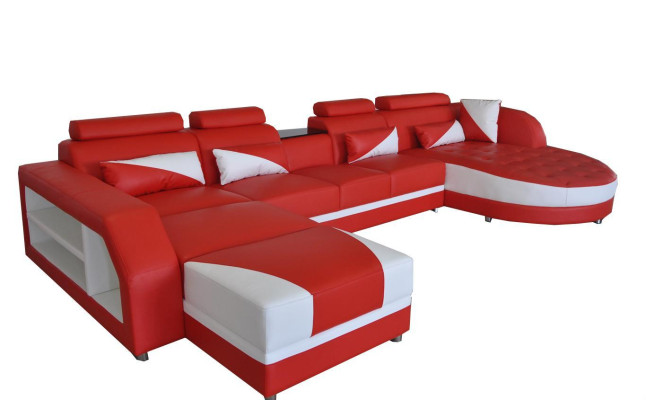 Eck Sofa Polster Couch Sitz Ecke Leder Garnitur Moderne Wohnlandschaft Stūra dīvāns Ar krēslu Dīvāns Krēsla stūris Ādas komplekts Moderns dzīvojamais interjers
