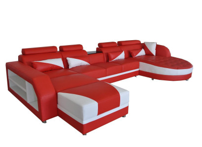 Eck Sofa Polster Couch Sitz Ecke Leder Garnitur Moderne Wohnlandschaft Stūra dīvāns Ar krēslu Dīvāns Krēsla stūris Ādas komplekts Moderns dzīvojamais interjers