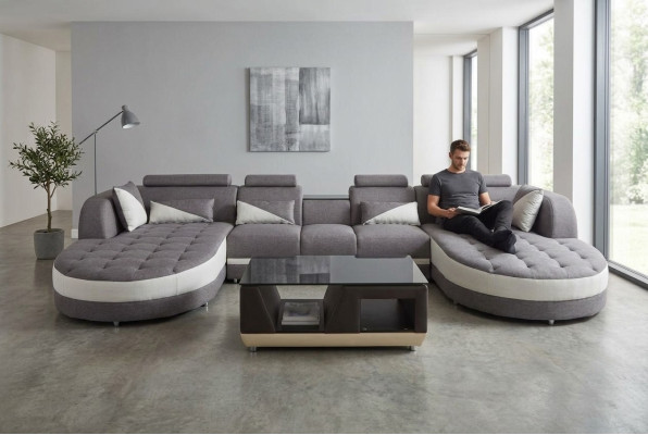 Ādas dīvāns Moderns dīvāns Polster Wohnlandschaft + Galdi Couch Sitz Eck Design