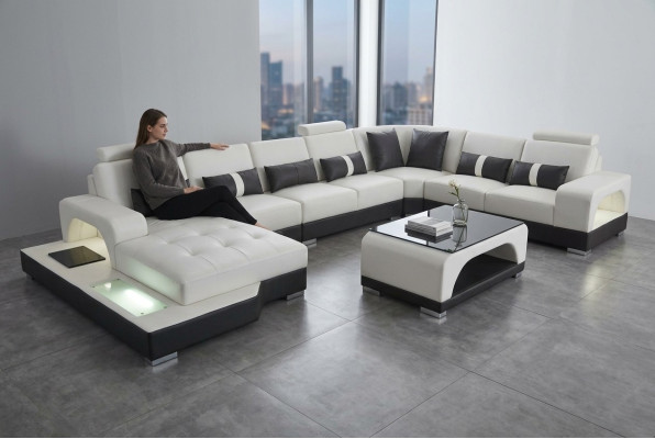 Ādas dīvāns Moderns dīvāns Polster Wohnlandschaft XXL Big Corner Couch Sēdeklis dizains