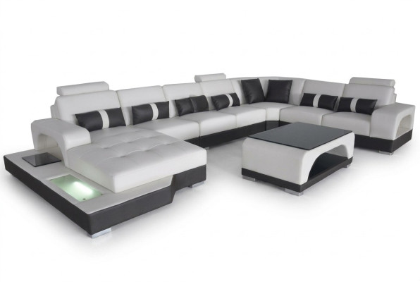 Ādas dīvāns Moderns dīvāns Polster Wohnlandschaft XXL Big Corner Couch Sēdeklis dizains