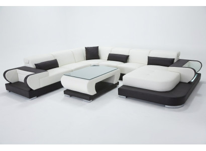 Dīvāns stūra dīvāns ādas mēbeļu komplekts dizains Moderns Sofa U-formas G8002+galds