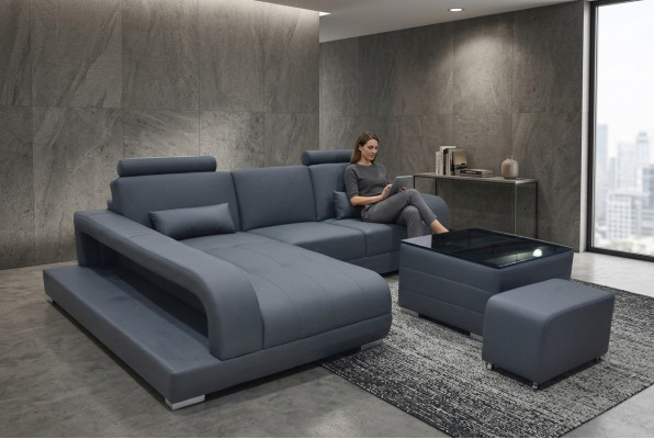 XXL Dīvāns Stūra Dīvāns Ādas Dzīvojamā Istaba Sofa Komplekti Moderns Soļa L-Forma F3017C.