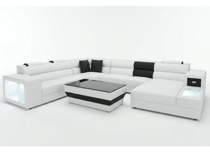 Stūra ādas mūsdienīga XXL gulta Dzīvojamā zona ādas dīvāns Sofa U-forma B2006