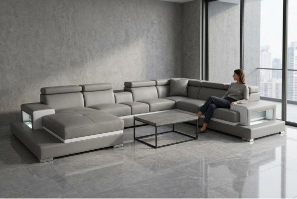 Dizaina ādas apdare dzīvojamās istabas sofa stūra dīvāns dizaina komplektācija XXL