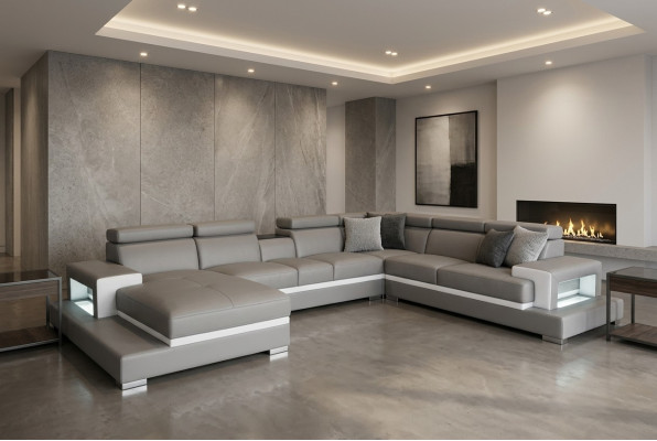 Dizaina ādas apdare dzīvojamās istabas sofa stūra dīvāns dizaina komplektācija XXL