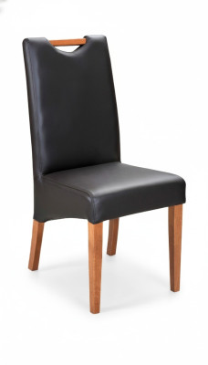 Kokgults dizaina krēsls koka āda polsterēts ēdamistabas ādas viesu krēsls.