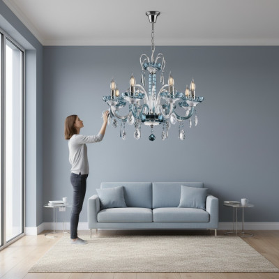 Dizaina luksusa gaisma Kronleuchter Bohemijas griestu gaisma Zila kristāla lampa Lampas Gaisma