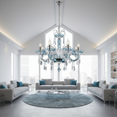 Dizaina luksusa gaisma Kronleuchter Bohemijas griestu gaisma Zila kristāla lampa Lampas Gaisma