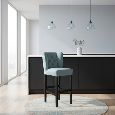 Zilais barstools komplekta 2 gabali Audums Barstuhle Bar Stools Counter Chair Chesterfield Chairs