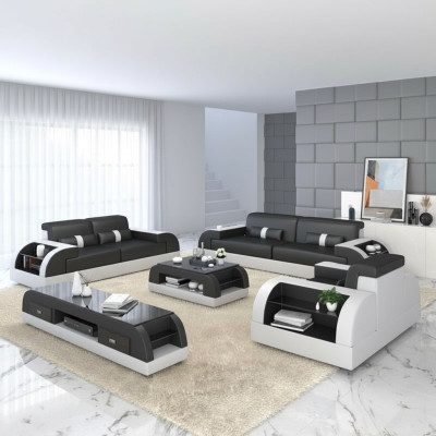 Sofas komplekts ar USB kanālu polsterētā ādas sofa 3+2+1 Klasiskais dīvāns Viltuvi.