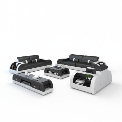Sofas komplekts ar USB kanālu polsterētā ādas sofa 3+2+1 Klasiskais dīvāns Viltuvi.