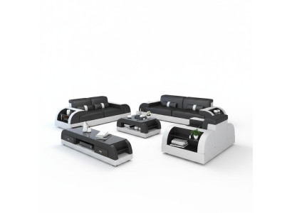 Sofas komplekts ar USB kanālu polsterētā ādas sofa 3+2+1 Klasiskais dīvāns Viltuvi.