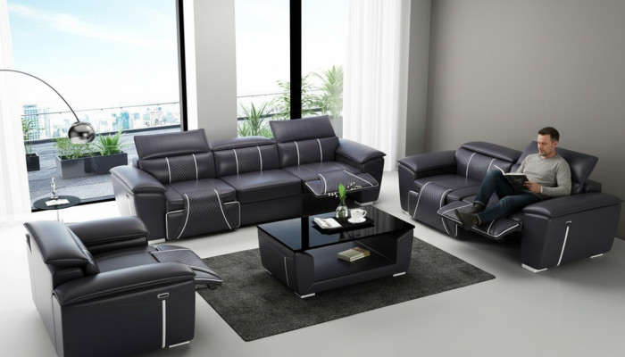Sofa komplekts ar 3+3 mēbelēm no mēbelēm ar ādas dizainu, komplektā iekļautas 2 daļas.