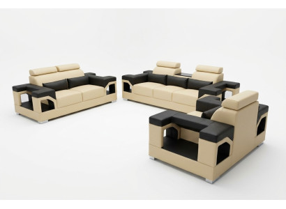Dzīvojamā istaba ar USB dīvānu komplektu no ādas: dīvāns, fotelis, sofa, luksusa dīvāns 3+2+1.